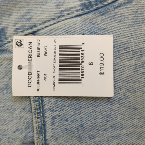 Good American Bombshell Raw Hem Exposed Button Shorts in Blue 687 Size 8/29 - Picture 10 of 11
